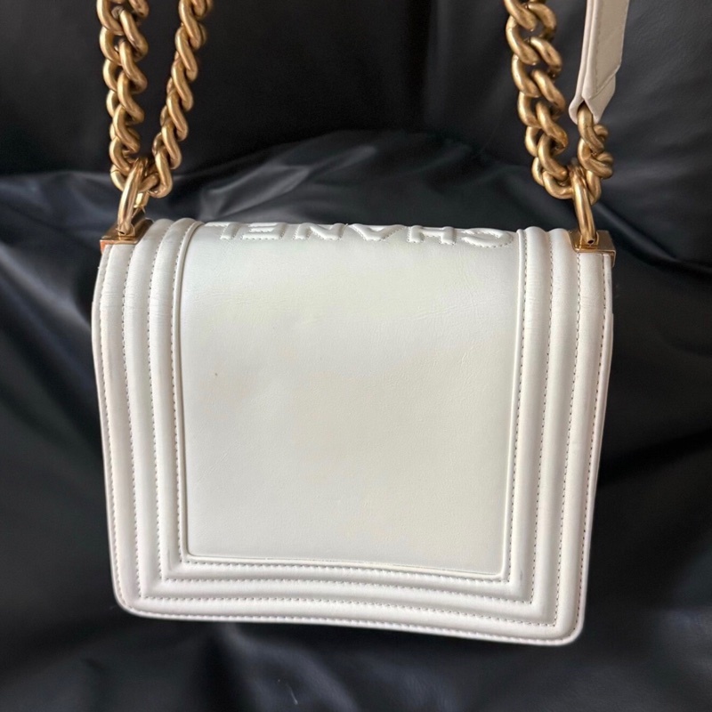 【95新 ✨撿漏價錢！】Chanel leboy mini 白色 牛皮 芯片新款-1