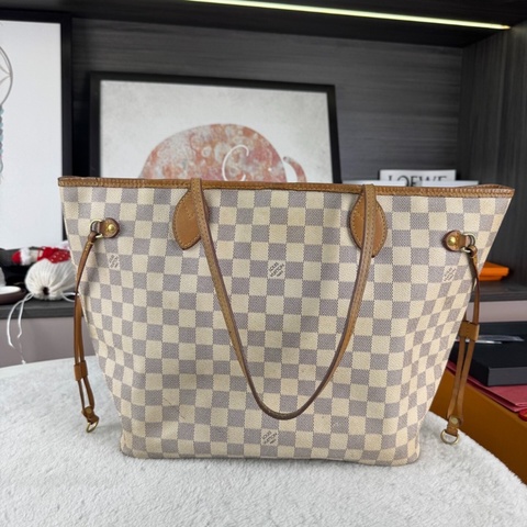 【全網最便宜✨經典保值】LV Neverfull中號白色棋盤格 手提包 腋下包