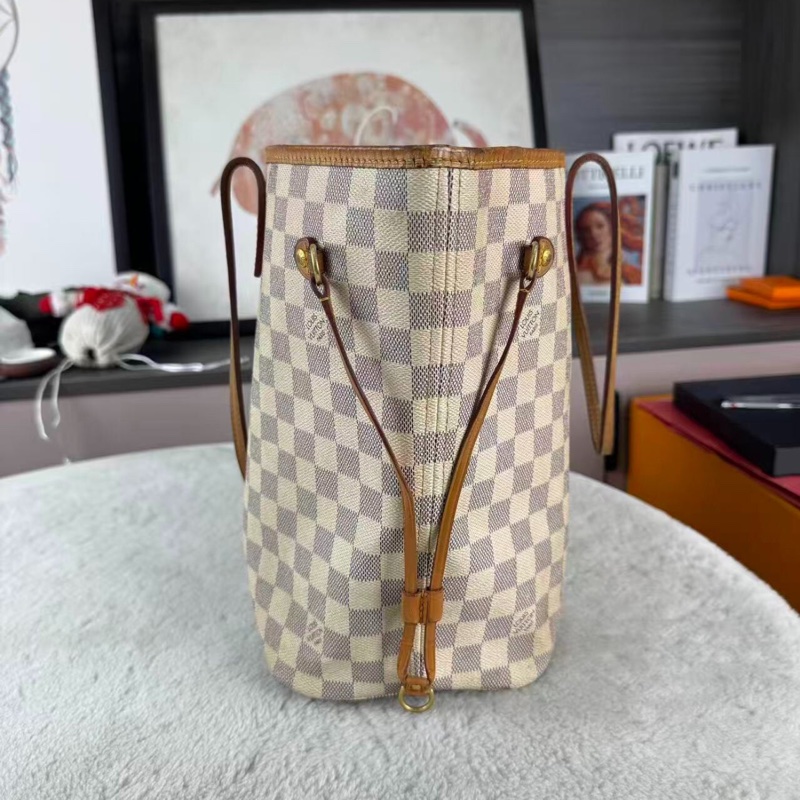 【全網最便宜✨經典保值】LV Neverfull中號白色棋盤格 手提包 腋下包-2