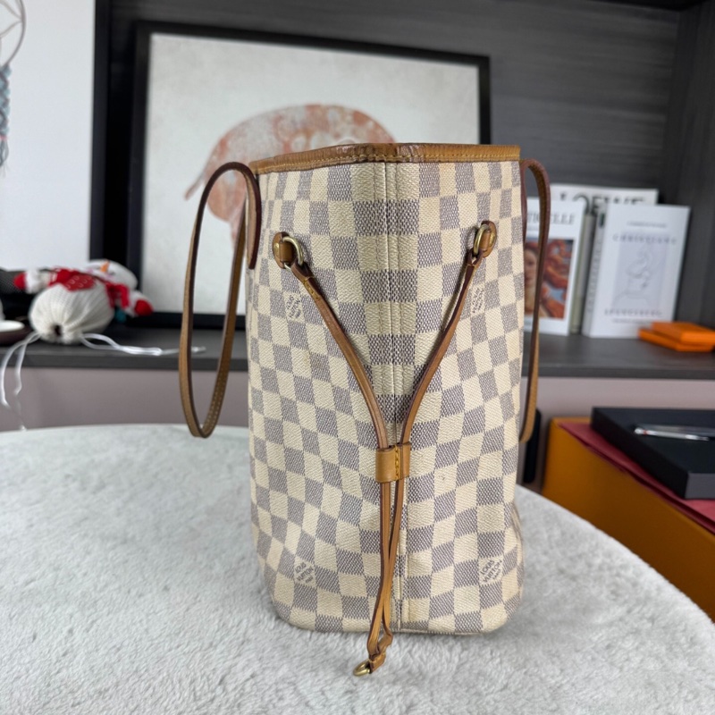 【全網最便宜✨經典保值】LV Neverfull中號白色棋盤格 手提包 腋下包-3
