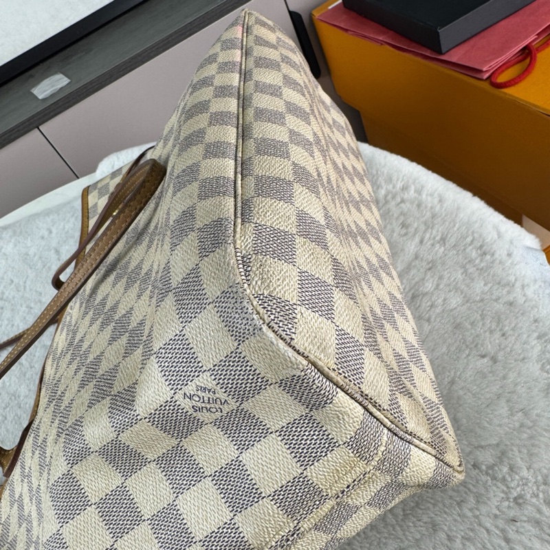 【全網最便宜✨經典保值】LV Neverfull中號白色棋盤格 手提包 腋下包-4