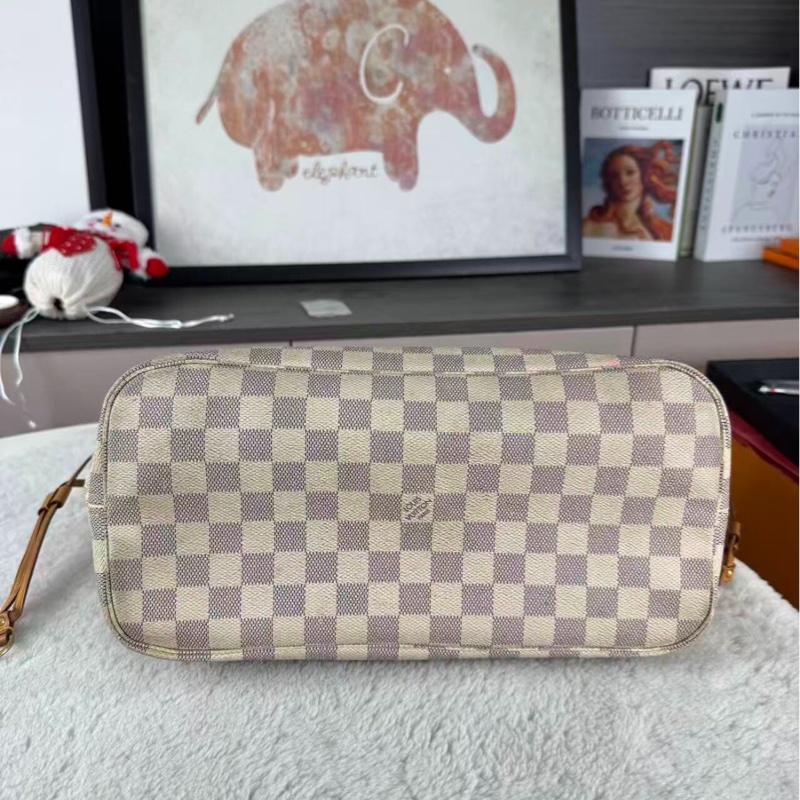 【全網最便宜✨經典保值】LV Neverfull中號白色棋盤格 手提包 腋下包-5