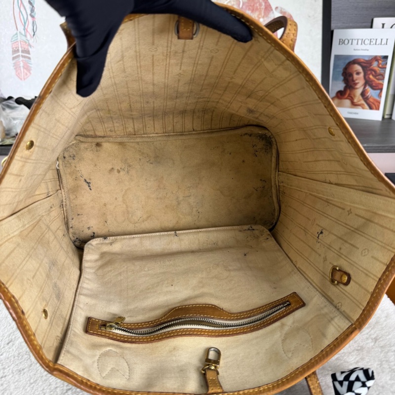 【全網最便宜✨經典保值】LV Neverfull中號白色棋盤格 手提包 腋下包-8