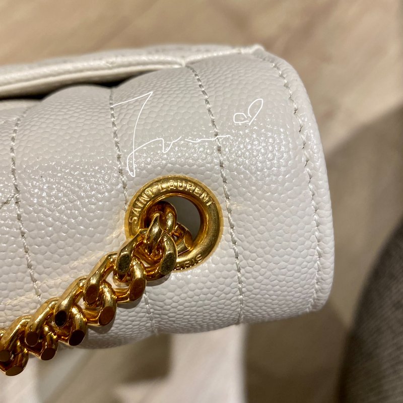 YSL 聖羅蘭荔枝白色牛皮金色金屬斜紋ENVELOPE粒面皮革小型信封袋-8