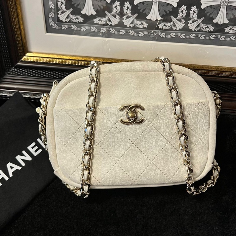 【96%新 ✨ 全網最低價！】Chanel香奈兒19C白金相機鏈條包 26開 牛皮-0