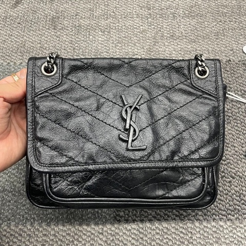 【95%新✨全網最低價】YSL Niki小號黑銀鏈條包|女士包|流浪包|斜挎包|單肩包|郵差包