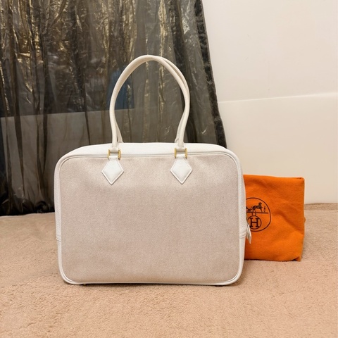 🍒Hermes plume32 白色皮革/帆布拼接款 2F260110-2