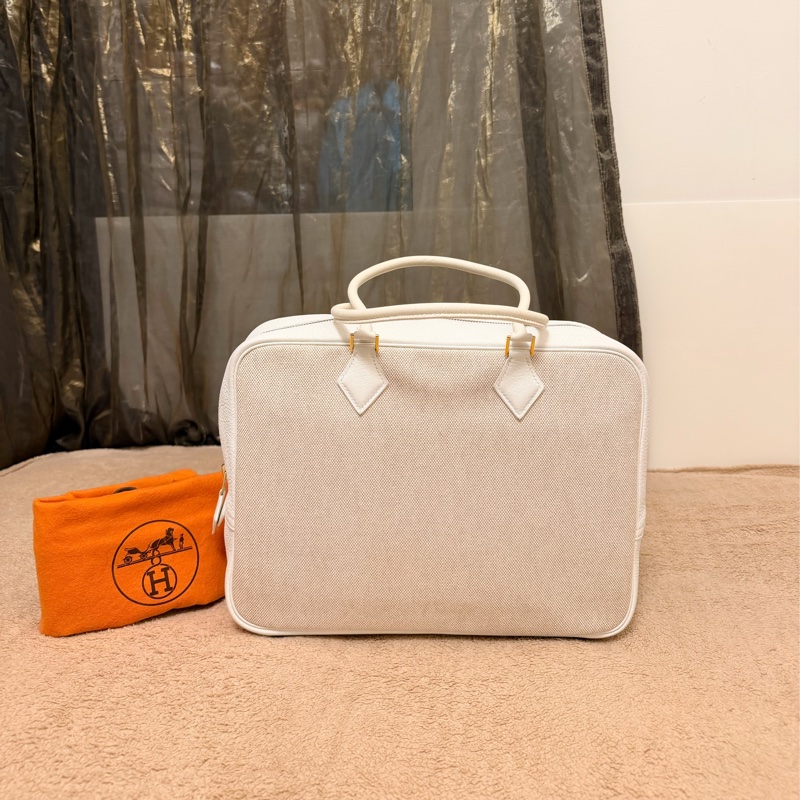 🍒Hermes plume32 白色皮革/帆布拼接款 2F260110-2-2