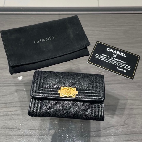 【98%新 ✨ 全網最低價！】Chanel 香奈兒 leboy荔枝紋牛皮 黑金 零錢包卡包