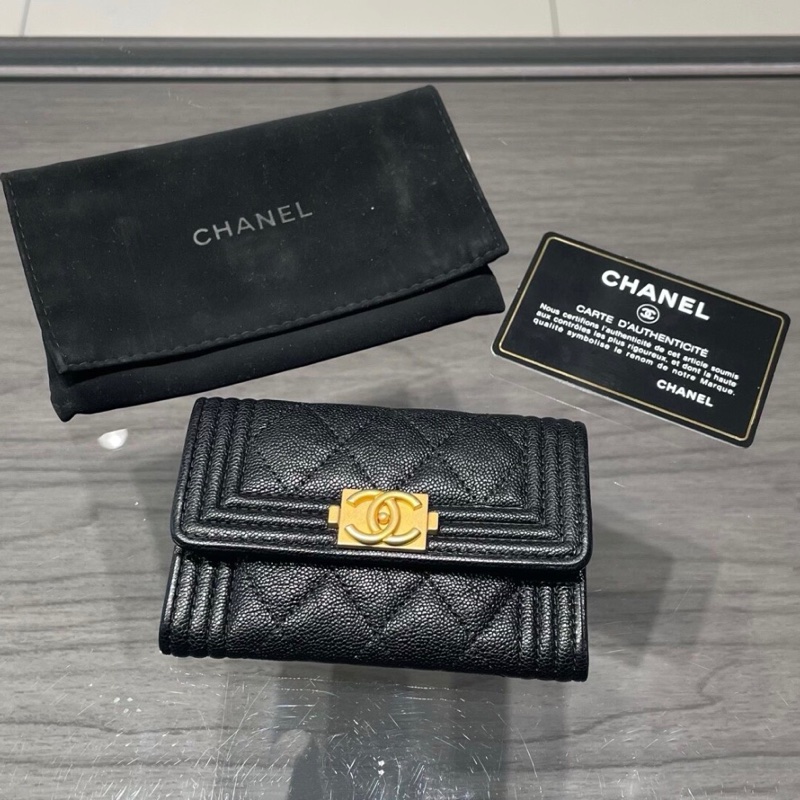 【98%新 ✨ 全網最低價！】Chanel 香奈兒 leboy荔枝紋牛皮 黑金 零錢包卡包-0