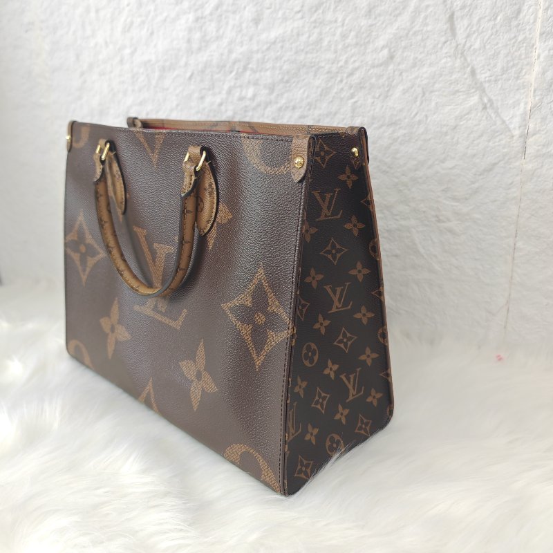 LV onthego 焦糖色老花手提單肩袋 芯片款-2