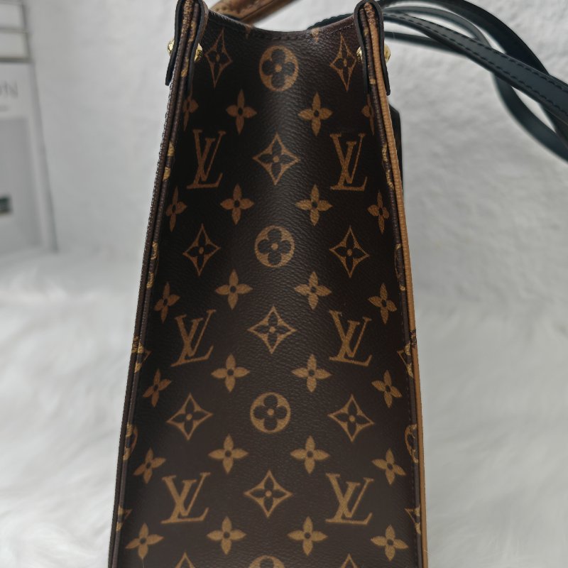 LV onthego 焦糖色老花手提單肩袋 芯片款-3