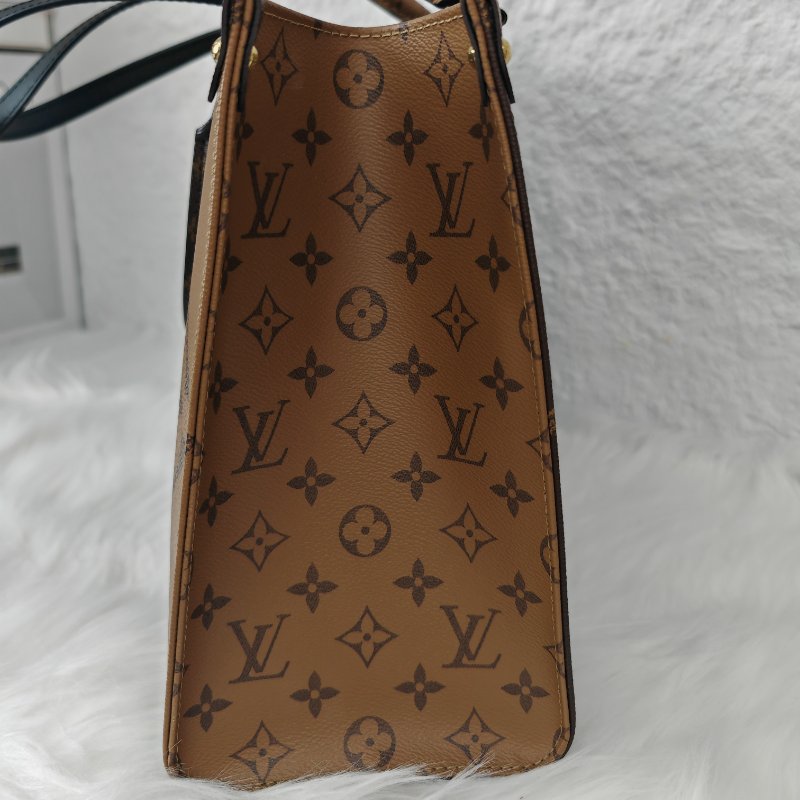 LV onthego 焦糖色老花手提單肩袋 芯片款-4