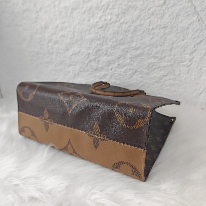 LV onthego 焦糖色老花手提單肩袋 芯片款-5