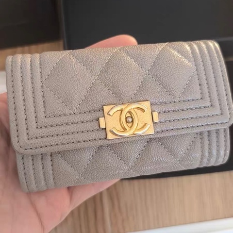 【98%新 ✨ 全網最低價！】Chanel 香奈兒 leboy 零錢包卡包  灰色荔枝牛皮 27開