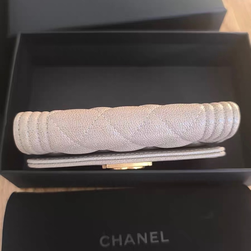 【98%新 ✨ 全網最低價！】Chanel 香奈兒 leboy 零錢包卡包  灰色荔枝牛皮 27開-3