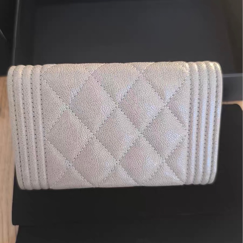 【98%新 ✨ 全網最低價！】Chanel 香奈兒 leboy 零錢包卡包  灰色荔枝牛皮 27開-4