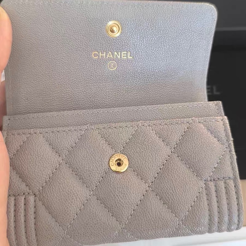 【98%新 ✨ 全網最低價！】Chanel 香奈兒 leboy 零錢包卡包  灰色荔枝牛皮 27開-5