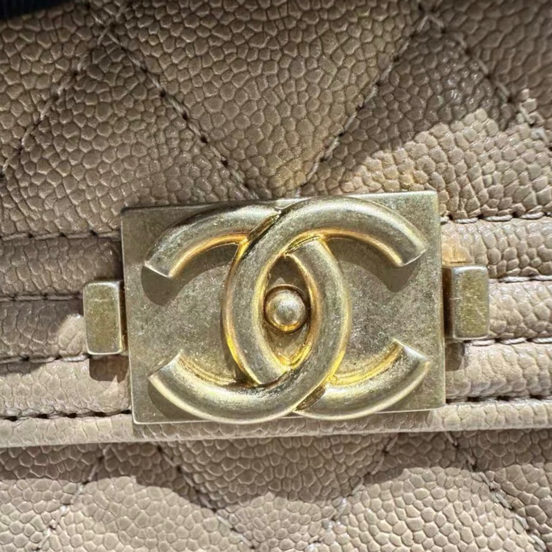 【96%新 ✨ 全網最低價！】Chanel 香奈兒 leboy短款錢包卡包 奶茶色 荔枝牛皮 28開-5