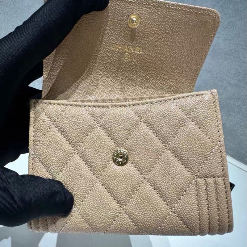 【96%新 ✨ 全網最低價！】Chanel 香奈兒 leboy短款錢包卡包 奶茶色 荔枝牛皮 28開-6