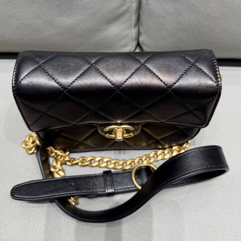 【93% 新 ✨ 全網最低價！】Chanel 香奈兒 黑色金扣 馬鞍包 牛皮 31開有卡-4