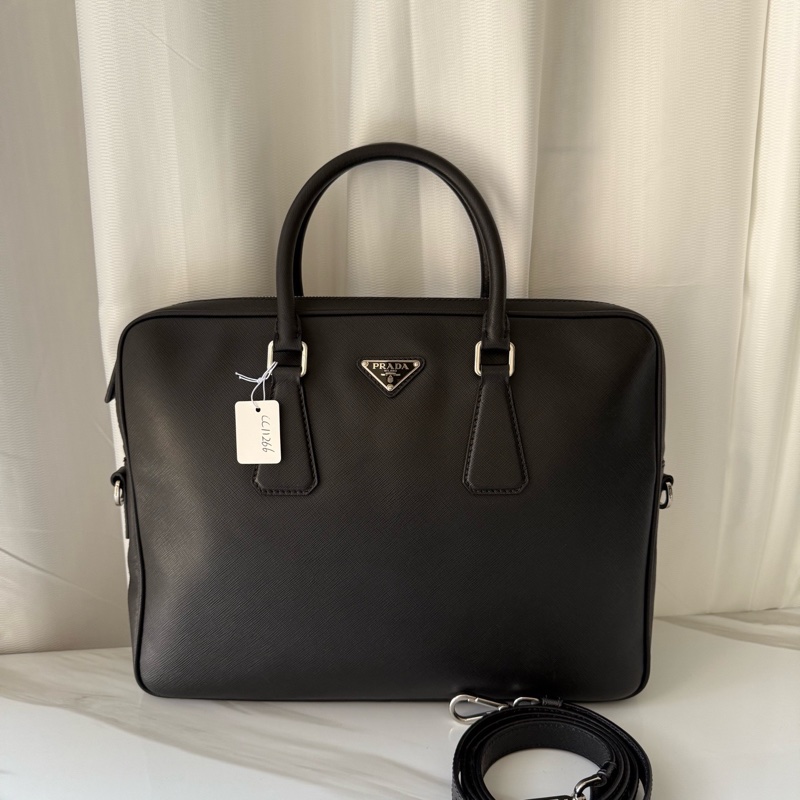 95新普拉達 Prada 黑色 正標 公文包 有肩帶 無附件-0