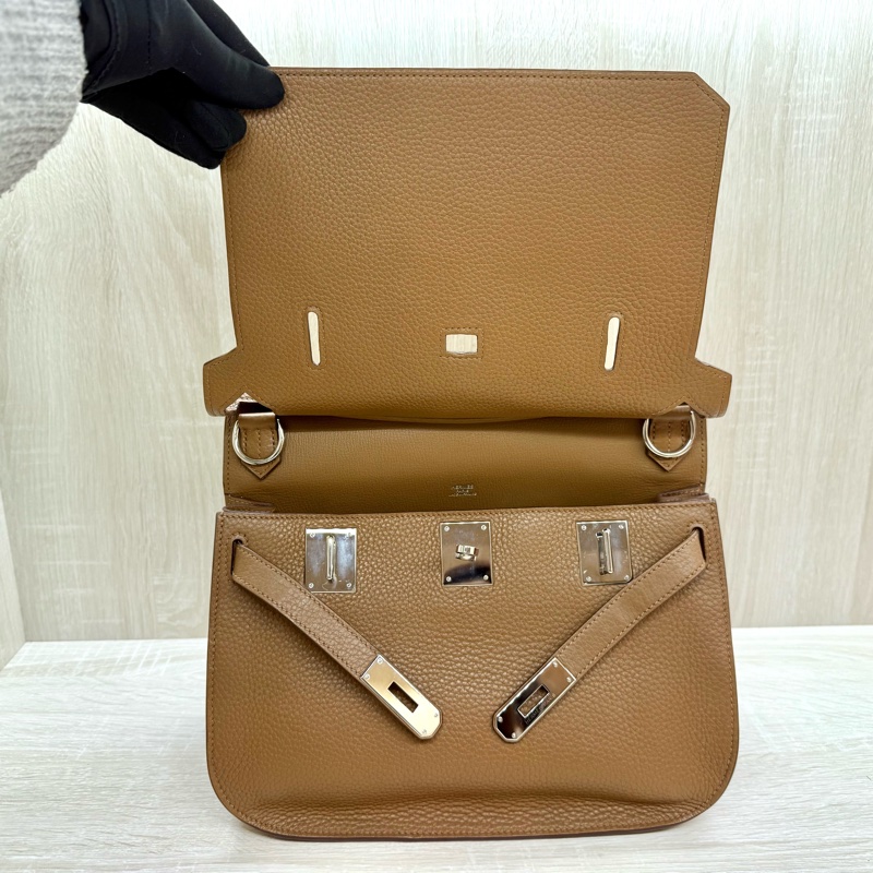 HERMES棕色銀釦吉普賽28/H061784-7