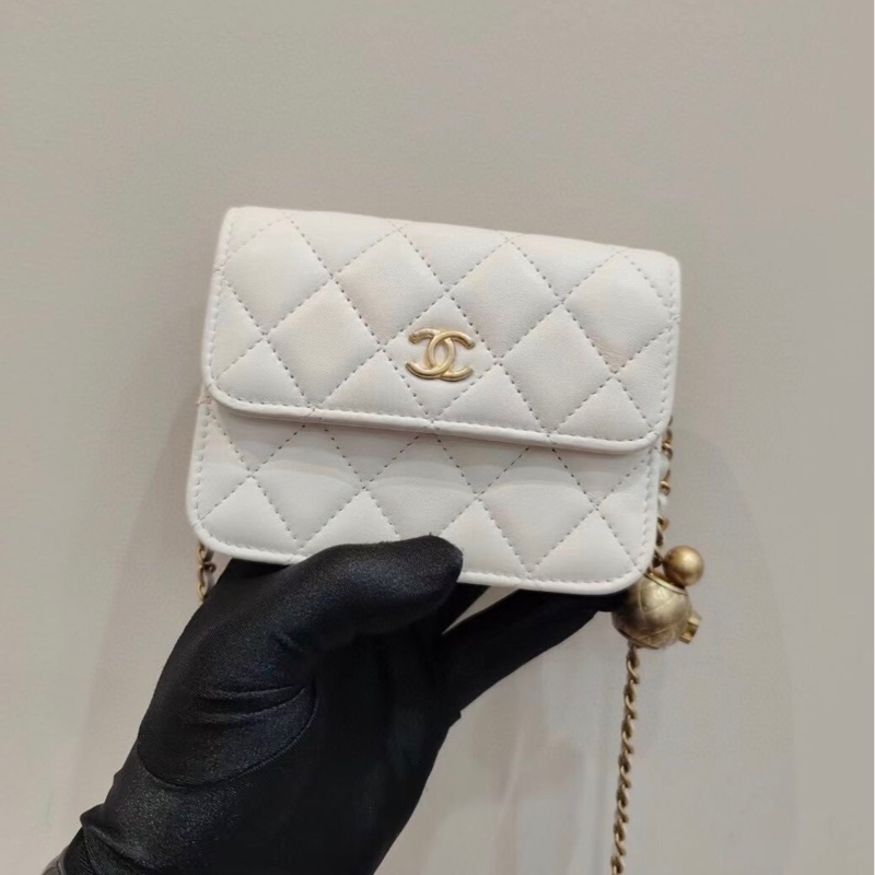 【95%新 ✨ 全網最低價！】Chanel woc mini 白色 金球鏈條 羊皮 腰包 單肩斜挎包小廢包-0