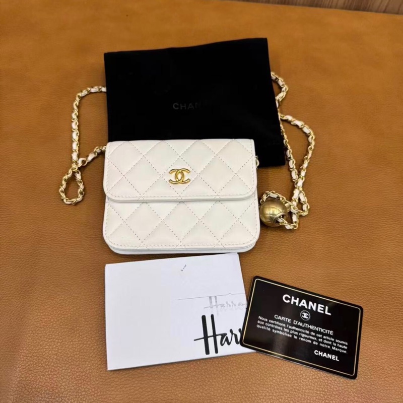 【95%新 ✨ 全網最低價！】Chanel woc mini 白色 金球鏈條 羊皮 腰包 單肩斜挎包小廢包-1