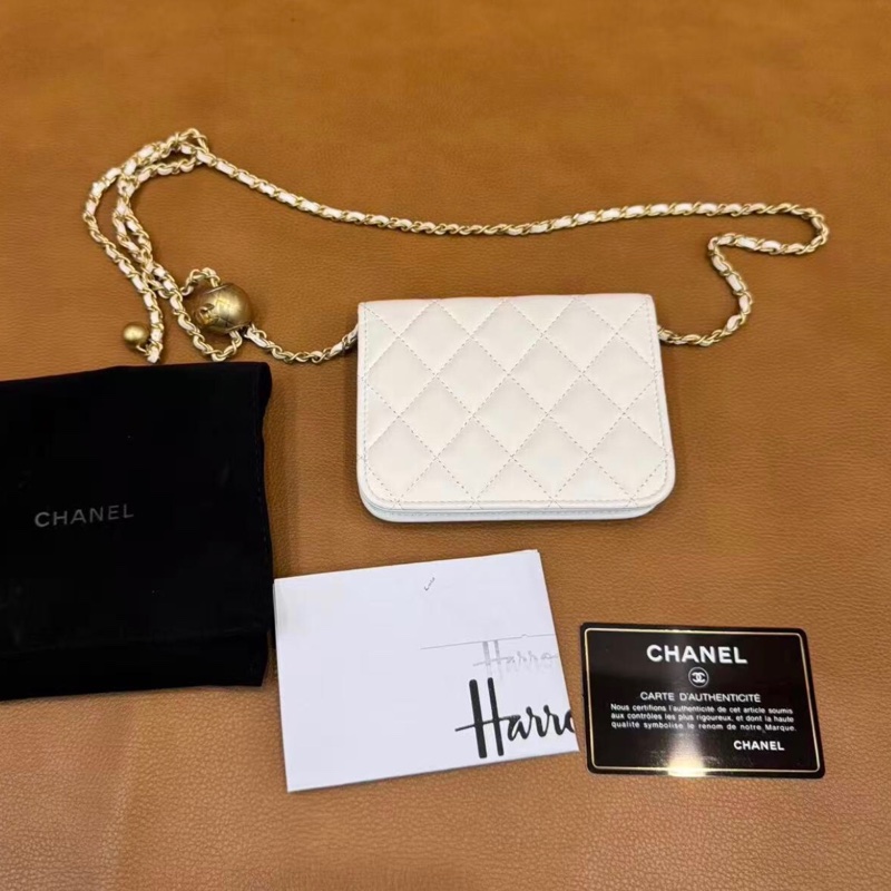 【95%新 ✨ 全網最低價！】Chanel woc mini 白色 金球鏈條 羊皮 腰包 單肩斜挎包小廢包-2