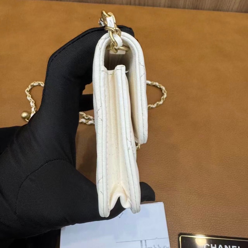 【95%新 ✨ 全網最低價！】Chanel woc mini 白色 金球鏈條 羊皮 腰包 單肩斜挎包小廢包-3