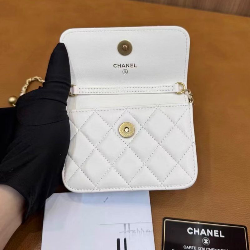 【95%新 ✨ 全網最低價！】Chanel woc mini 白色 金球鏈條 羊皮 腰包 單肩斜挎包小廢包-6