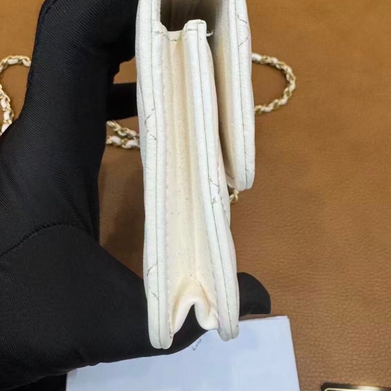 【95%新 ✨ 全網最低價！】Chanel woc mini 白色 金球鏈條 羊皮 腰包 單肩斜挎包小廢包-9