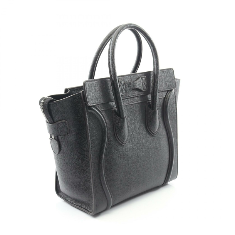 CELINE Luggage 迷你購物手提包，黑色皮革，二手女款-1
