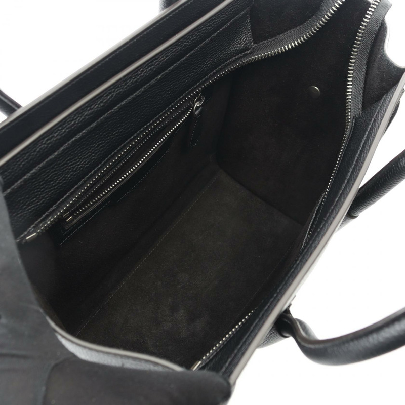 CELINE Luggage 迷你購物手提包，黑色皮革，二手女款-2