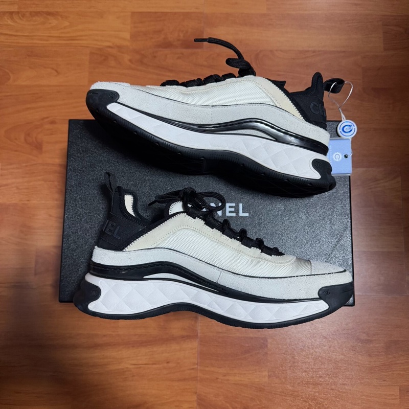 Chanel正品香奈兒雙c徽標低幫休閒鞋 白灰色 38碼98新-1