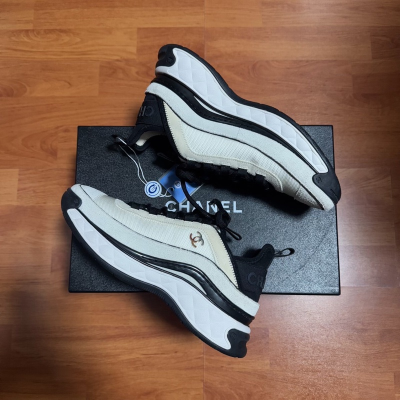 Chanel正品香奈兒雙c徽標低幫休閒鞋 白灰色 38碼98新-7