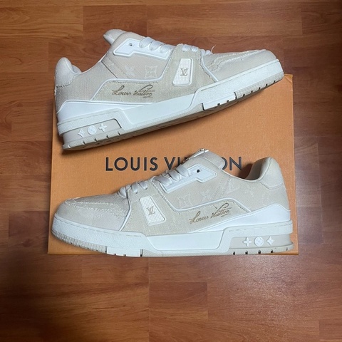 路易威登Lv Trainer白牛仔正品低幫板鞋 米色 43.5碼