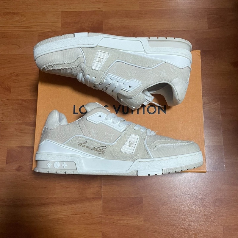 路易威登Lv Trainer白牛仔正品低幫板鞋 米色 43.5碼-1