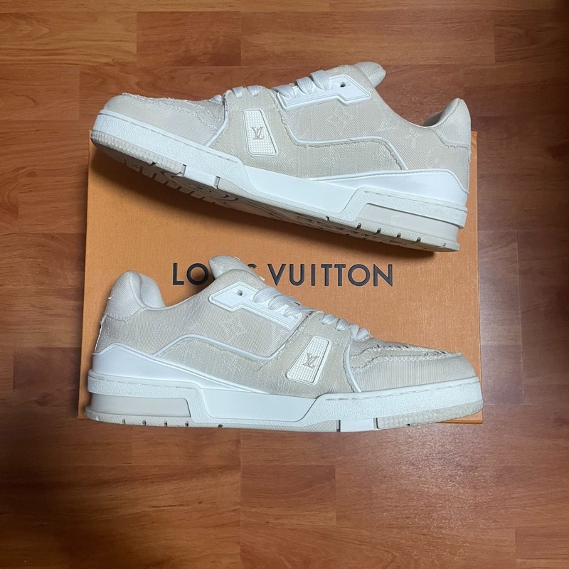 路易威登Lv Trainer白牛仔正品低幫板鞋 米色 43.5碼-2