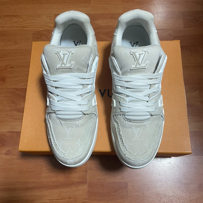 路易威登Lv Trainer白牛仔正品低幫板鞋 米色 43.5碼-3