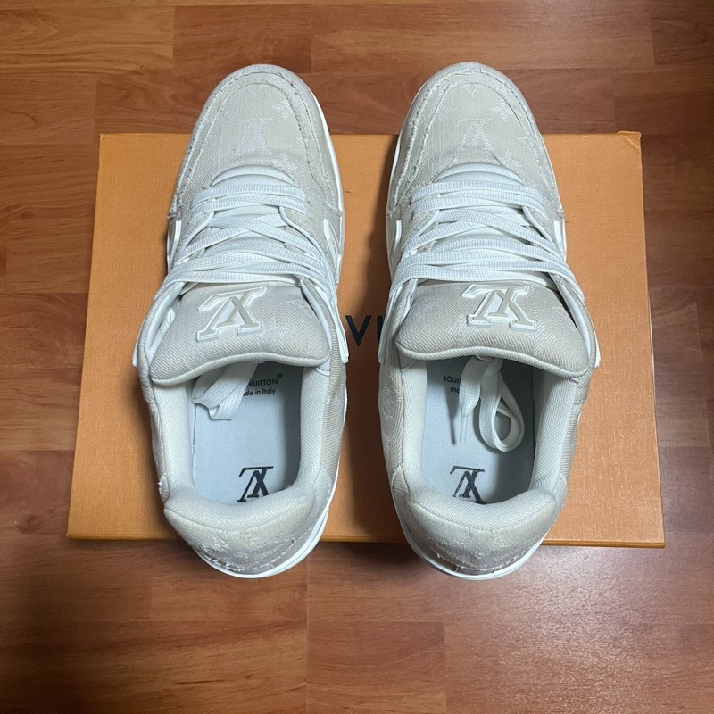 路易威登Lv Trainer白牛仔正品低幫板鞋 米色 43.5碼-4