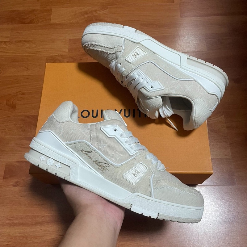 路易威登Lv Trainer白牛仔正品低幫板鞋 米色 43.5碼-8