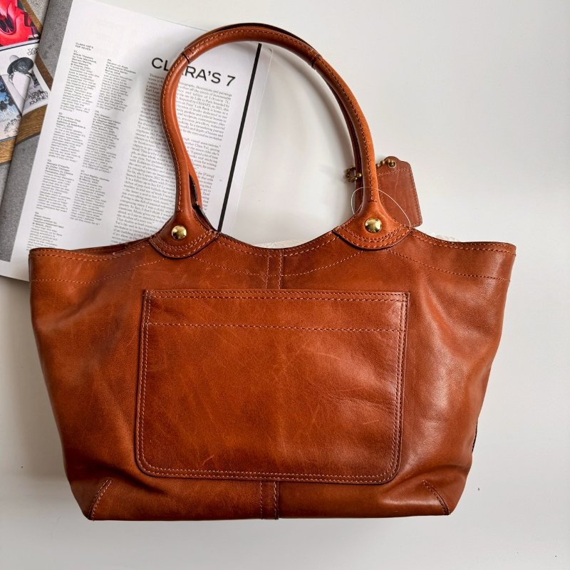 🎉通勤必備 破碎感 COACH 焦糖色皮革肩背包-1