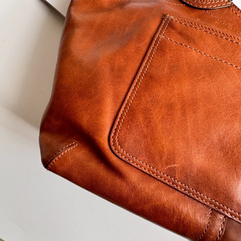 🎉通勤必備 破碎感 COACH 焦糖色皮革肩背包-9