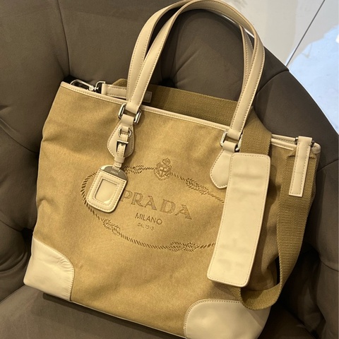 PRADA LOGO JACQUARD 帆布手提包托特包