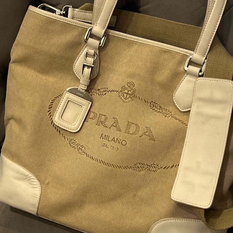 PRADA LOGO JACQUARD 帆布手提包托特包-1
