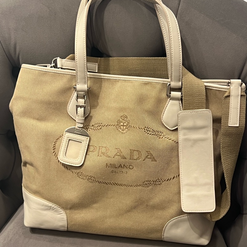 PRADA LOGO JACQUARD 帆布手提包托特包-3