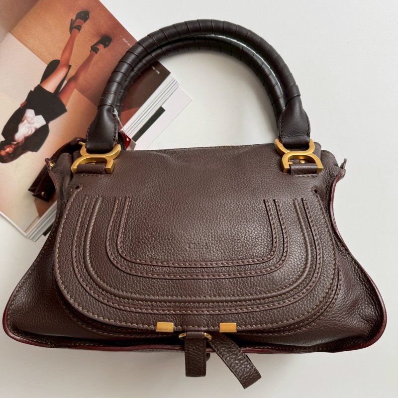 ✨九成新#全網最低 Chloé Marcie咖色皮革馬鞍前掀蓋斜背包-0