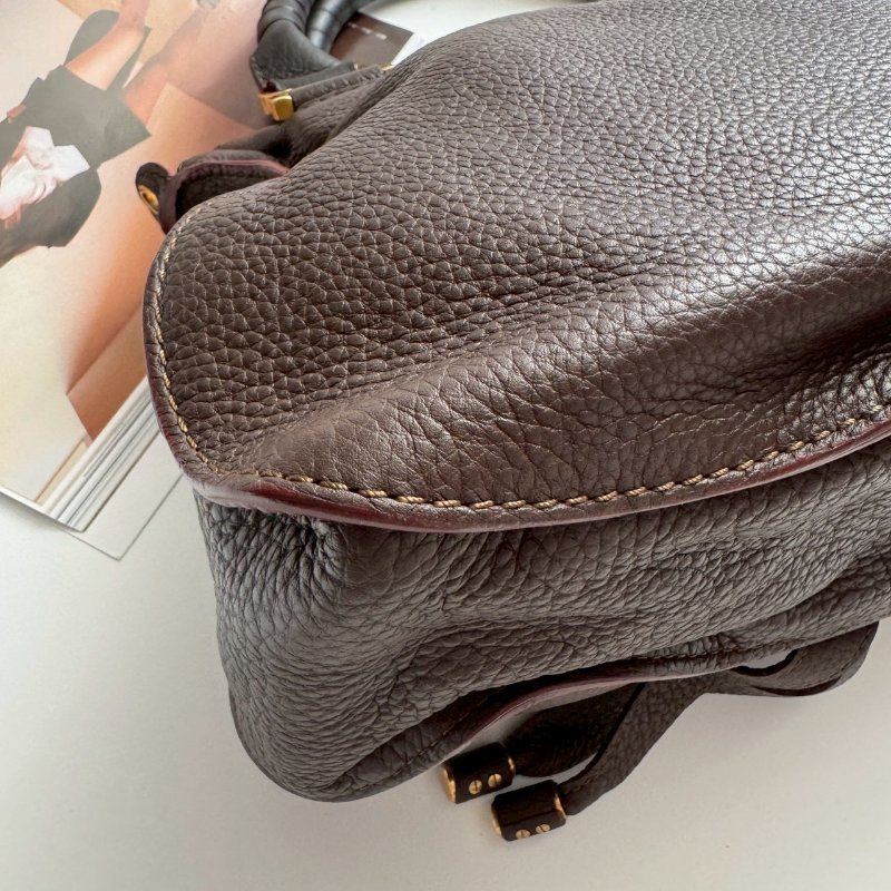 ✨九成新#全網最低 Chloé Marcie咖色皮革馬鞍前掀蓋斜背包-6